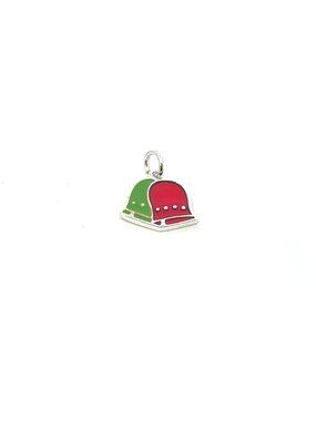 925 Sterling Silver Christmas Bell Charm, Green Red Enamel Holiday Pendant